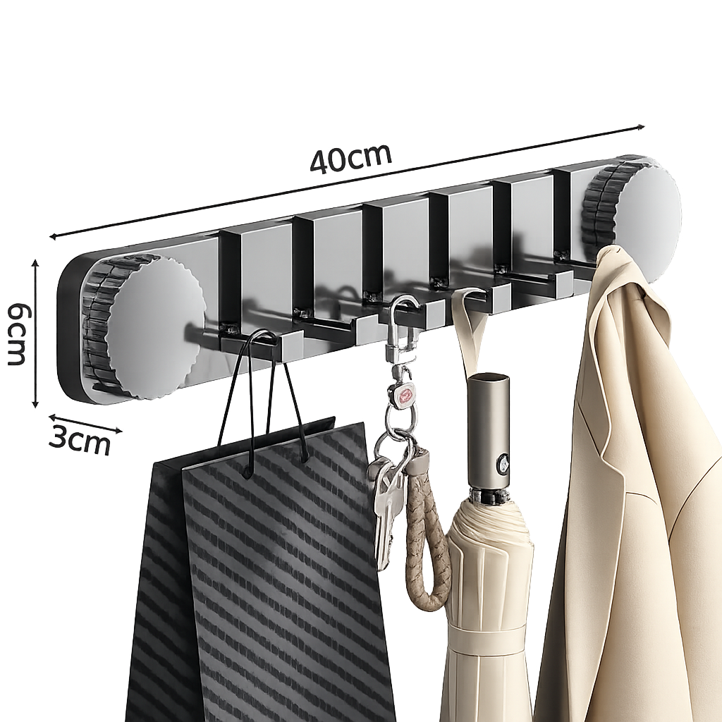 6-Hook Adjustable Wall Mounted Organizer Rack.