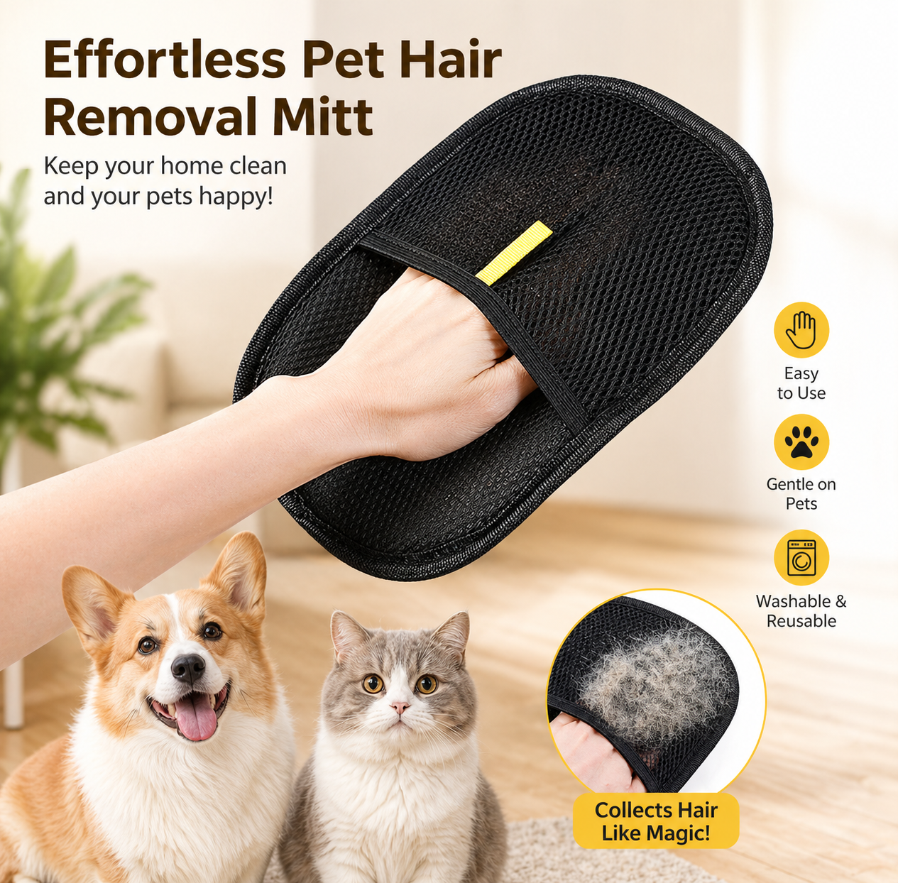 Reusable Pet Hair Remover Glove for Furniture, Sofa, Carpet & Clothes | Dog & Cat Fur Cleaning Mitt