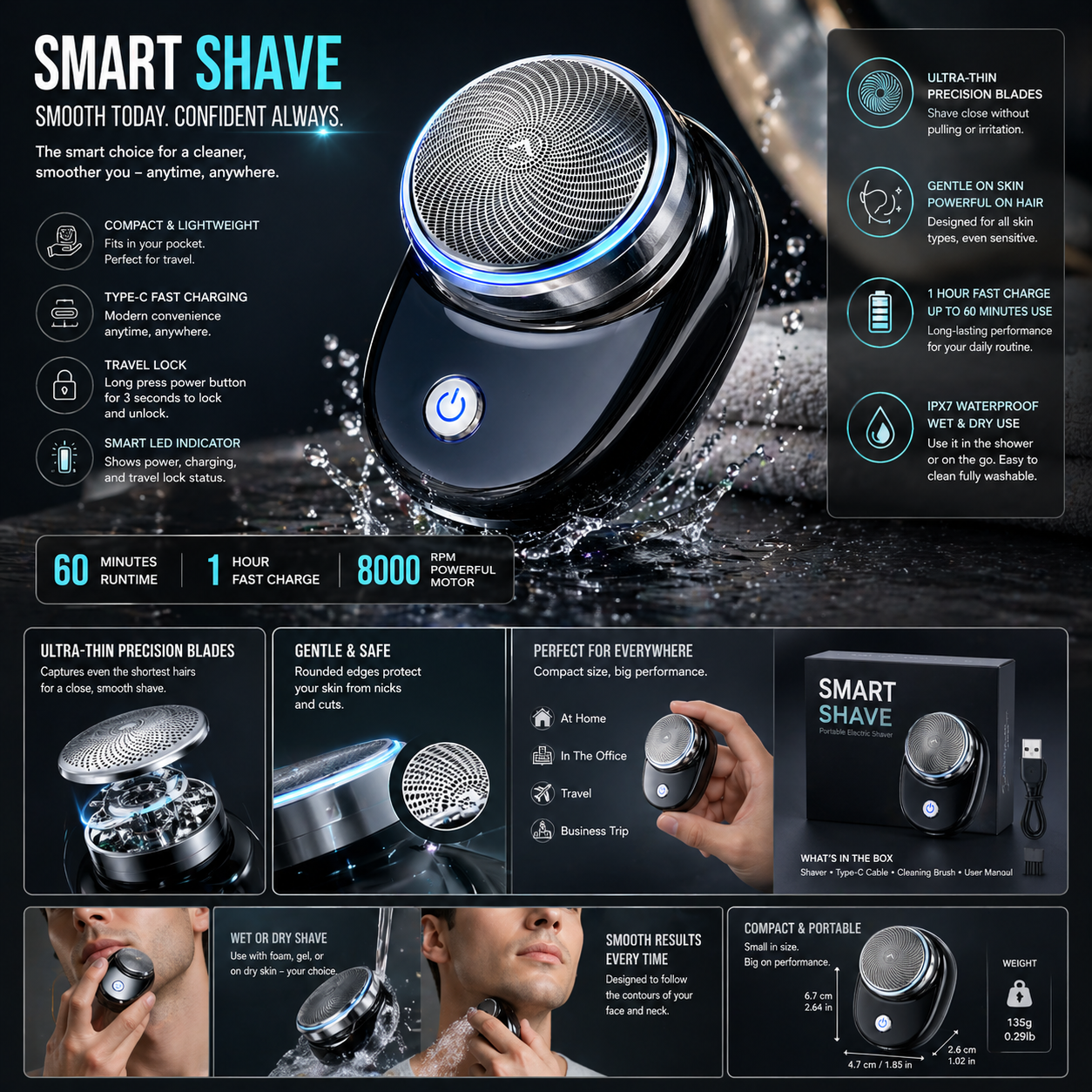 Smart Mini Electric Shaver – Portable USB Rechargeable Pocket Razor for Men
