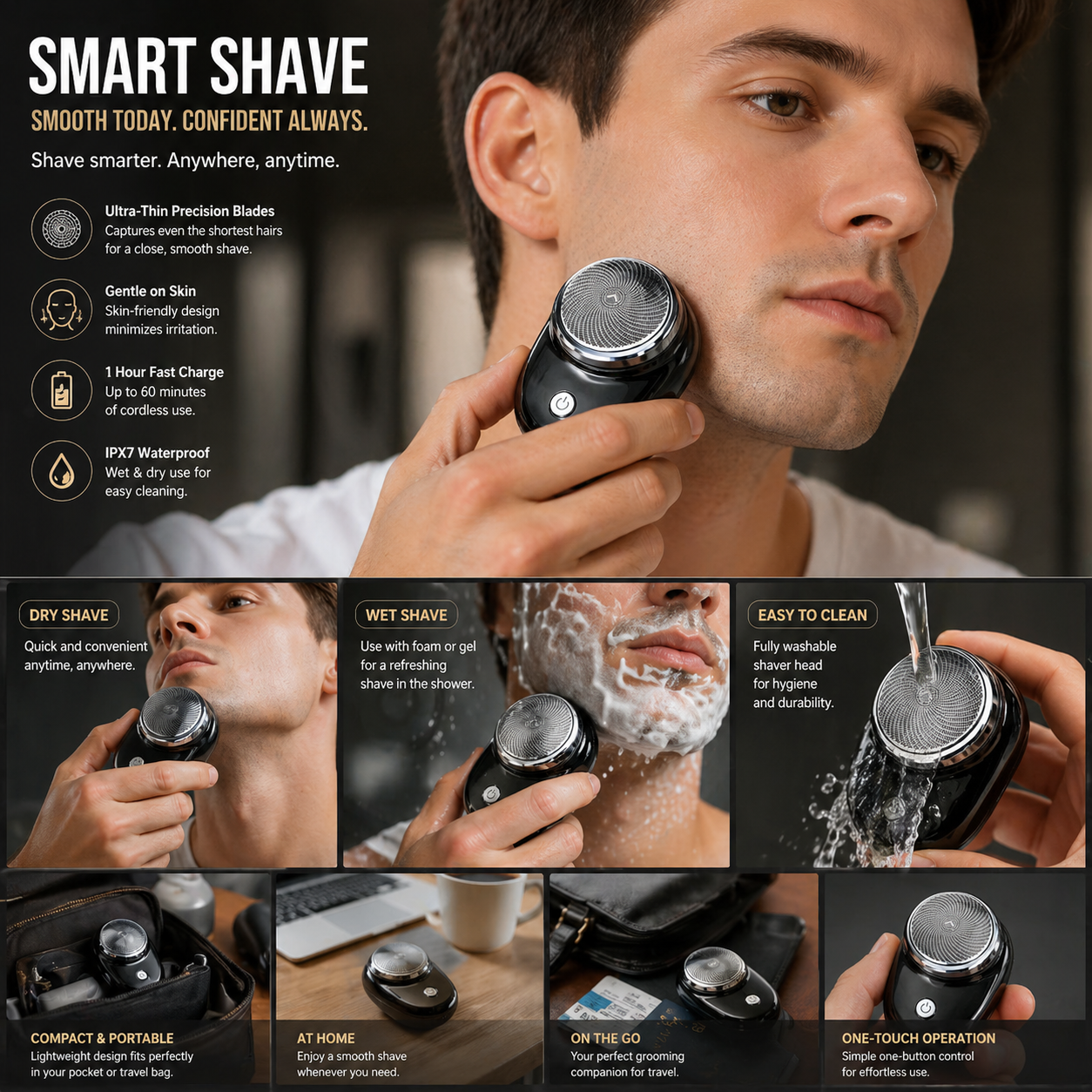 Smart Mini Electric Shaver – Portable USB Rechargeable Pocket Razor for Men